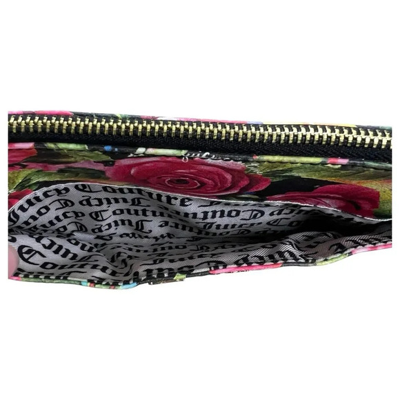 Juicy Couture Black Multi Rose Floral Small Crossbody Purse Outside Pocket - Picture 6 of 9
